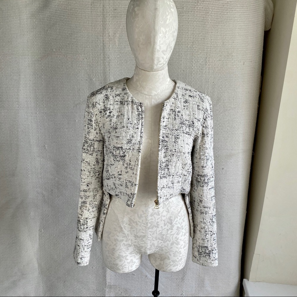 10 Crosby Derek Lam S Blazer High Low Cropped Tweed Jacket Cream Winter White - Picture 2 of 8
